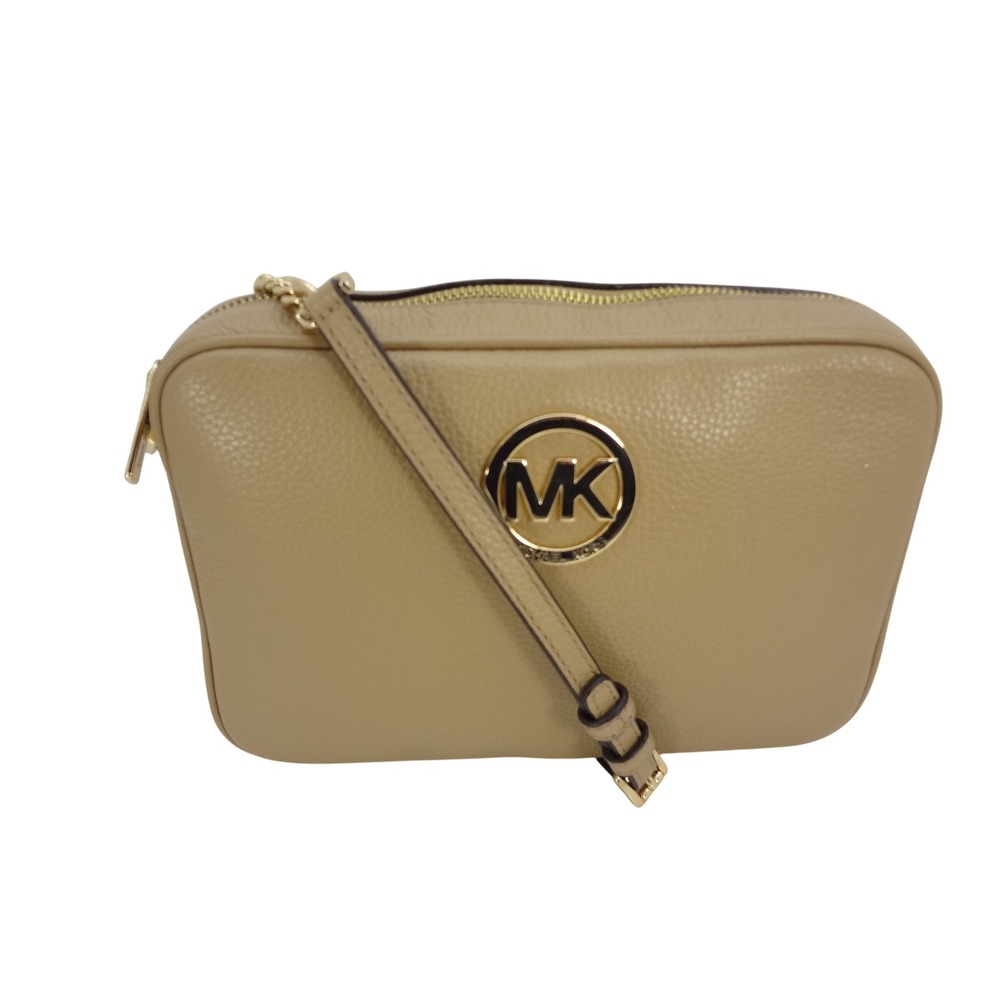 Michael Kors Tan Pebbled Leather‎ Crossbody Camera Bag Gold MK Logo